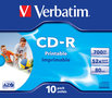 VERBATIM  CD-R AZO Wide Inkjet Printable - 10 stuks in jewel case